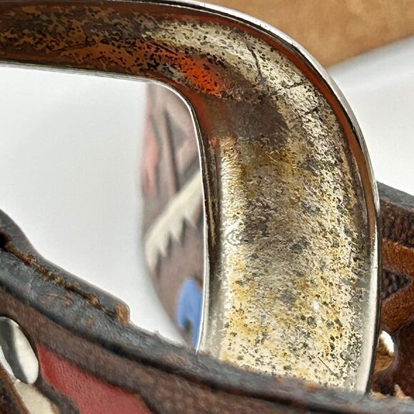 Vintage Milor Tooled Leather Belt Southwest Thunderbird Aztec Size Small 1980s - Picture 10 of 12